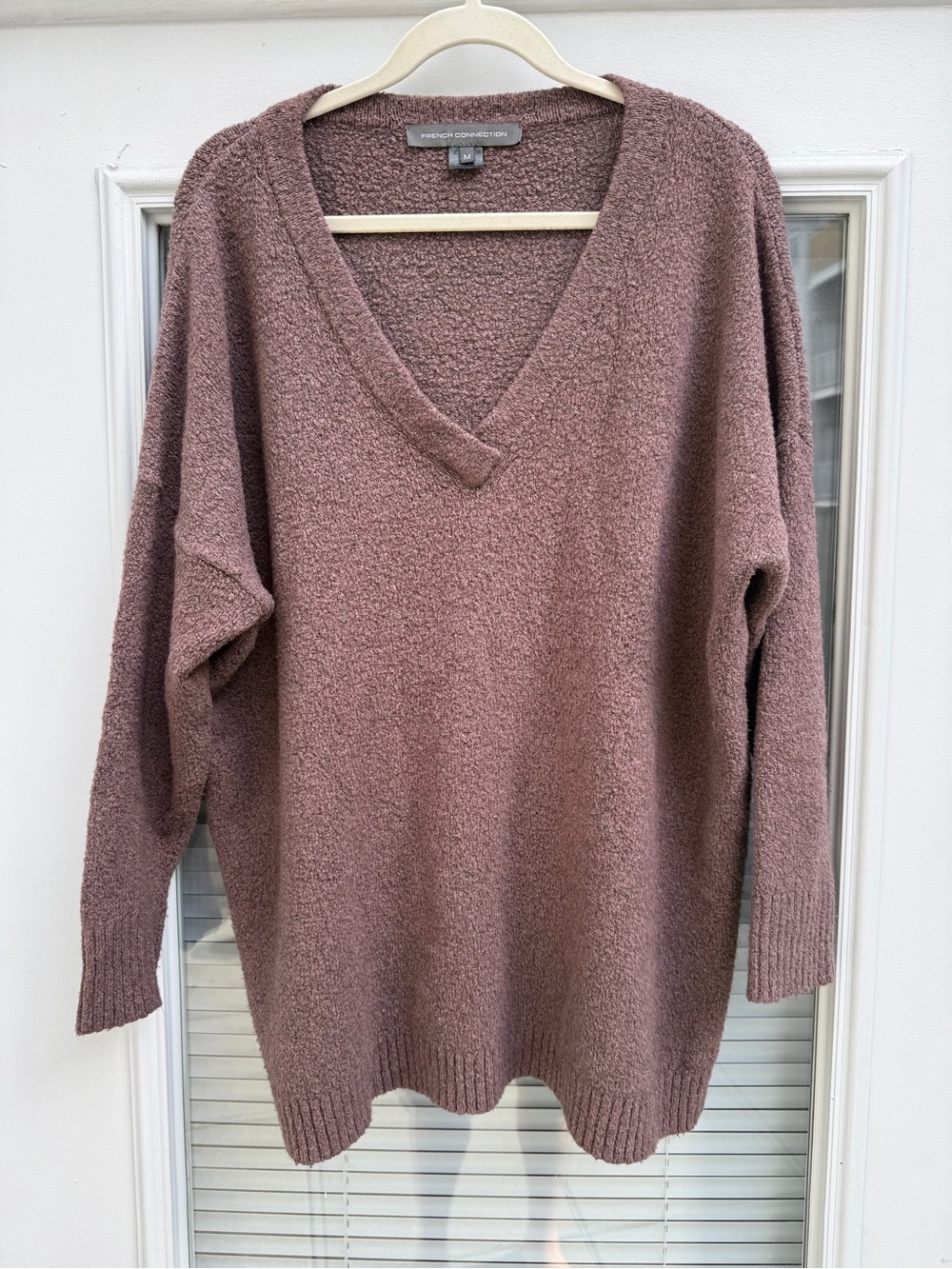 French Connection Wool Blend Oversized V Neck Sweater Mauve M